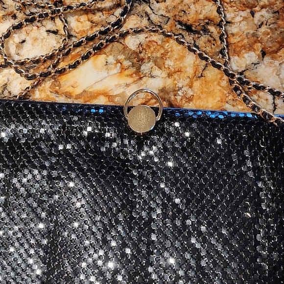 Sparkly black chainmail bag with gold tone hardware. Pre-owned. - Picture 3 of 13
